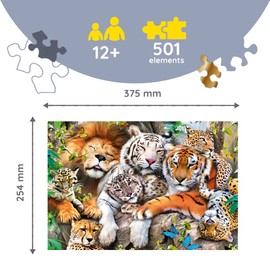 Trefl TR20152 500+1 Pieces, Wood Craft, Irregular Shapes, 50 Animal Figures, High-Quality Modern Puzzle, DIY, for Adults and Children from 12 Years, Wood, Wild Cats in the Jungle
