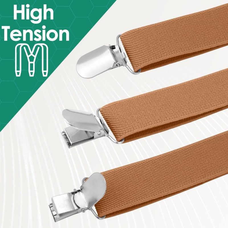 Vesberkl Beige Leather Suspenders - Firefighter Style, Button Closure for