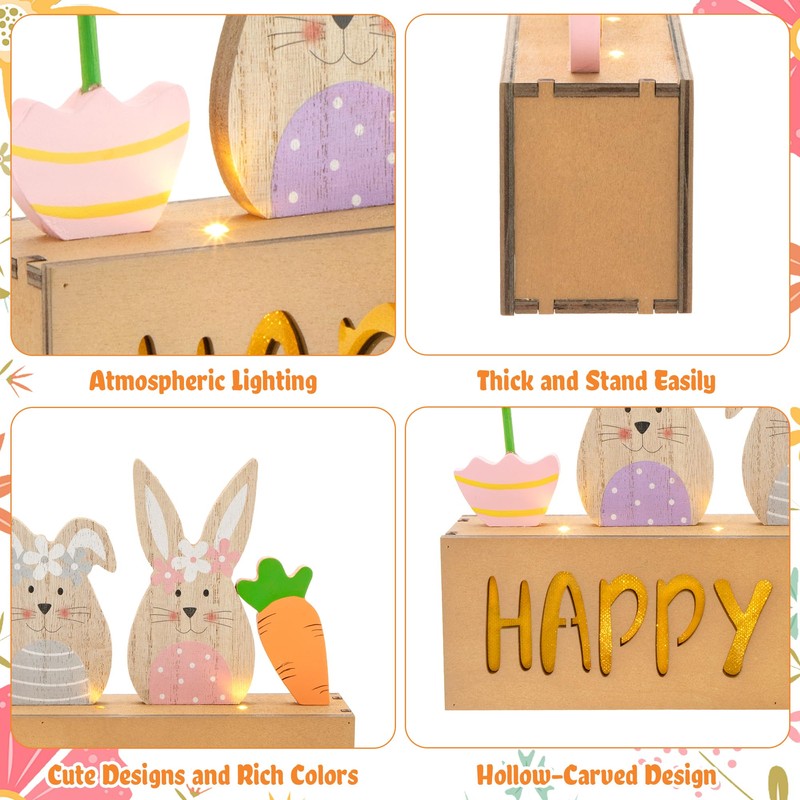 Vynium Happy Easter Decoration with LED Light, Wooden Easer Decor