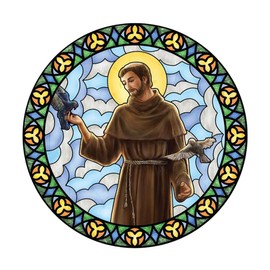 Needzo - St. Francis Stained Glass Static Decal, Patron Saint of Animals, Religious Stickers for Cars and Refrigerators, 5.75 Inches (Pack of 3)