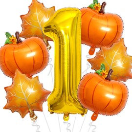 Thanksgiving Birthday Decorations - 40 Inch Foil Gold Number 1 Balloons - Pumpkin Balloons for Thanksgiving Party Supplies - Pumpkin First Birthday Decorations