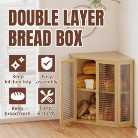 Aycarzcy Bamboo Corner Bread Box for Kitchen Countertop -16.5" H Natural Wood Bread Storage with Glass Door, Perfect for Homemade Bread & Pastries(Natural)