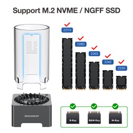 GRAUGEAR M2 Docking Station [10Gbit/s] for NVMe + NGFF SSD, Supports All M.2 SSD 22110/2280/2260/2242/2230, USB3.2 Gen2, 50 mm Quiet Fan