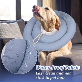 IDOMIK Dog Recovery Collar, Waterproof Soft Dog Cone After Surgery, Comfy Protective Elizabethan Collar Alternative for Dogs Cats, Adjustable Pet Neck Donut Cone Anti-Licking Biting Wounds,Blue,L