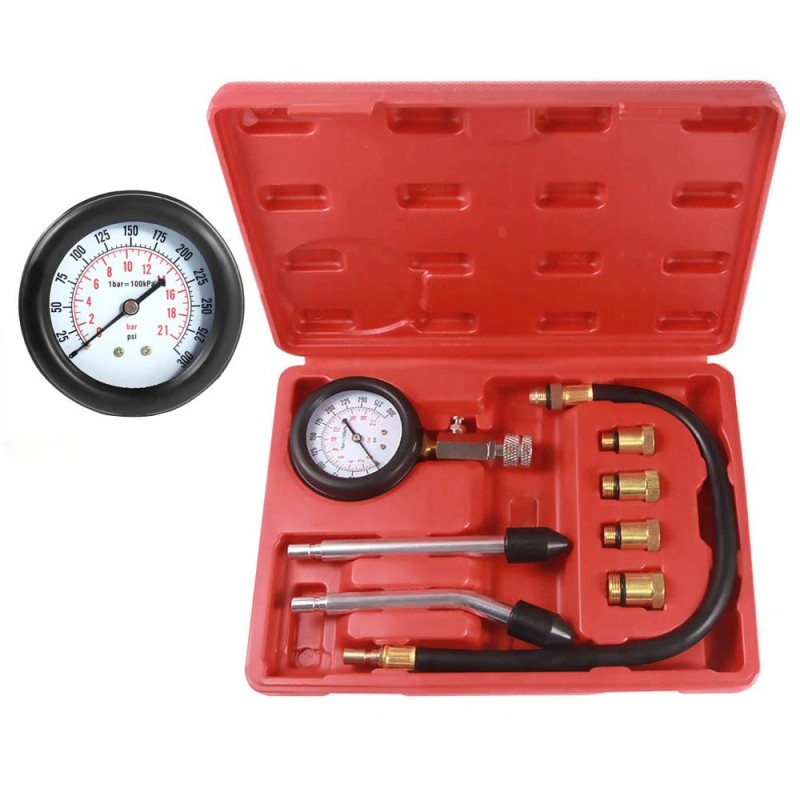 8Pcs Engine Cylinder Compression Gauge Tester Kit Gas Diagnostic Tester