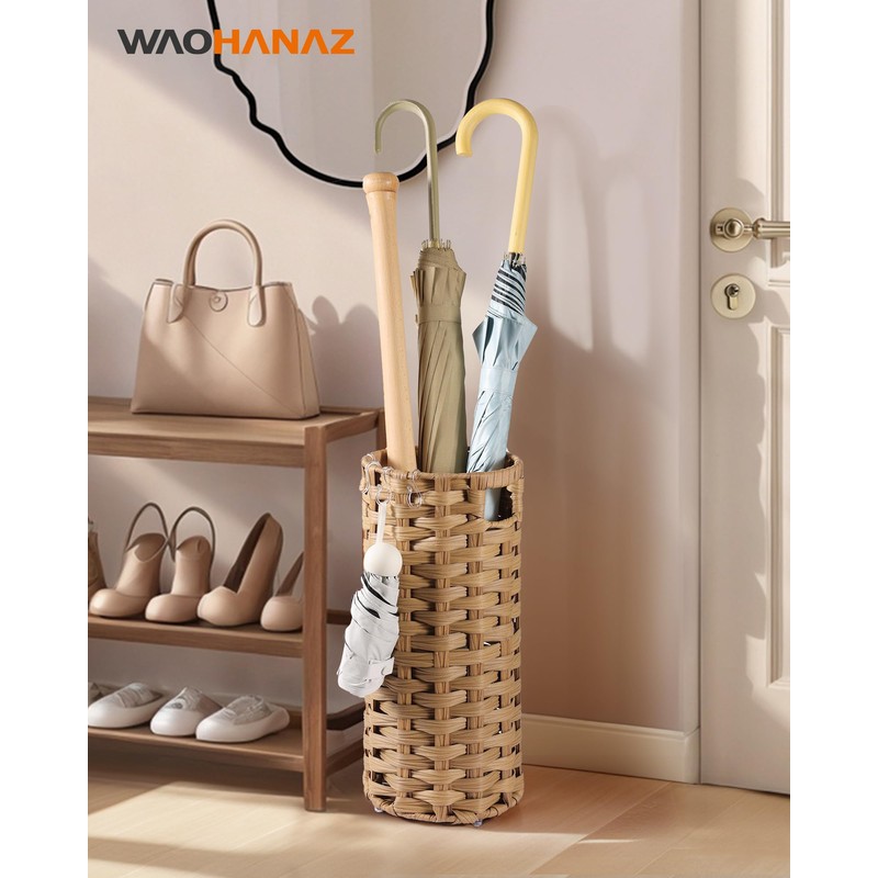 WAOHANAZ Rattan Umbrella Stand, Umbrella Holder for Entryway, Hand Woven