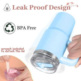 Cosictic 14 Oz Flip Straw Tumbler with Handle for Kids, Stainless Steel Double Wall Insulated Cup for Children with Flip Top Lid, 14 Oz Leak-proof Cups for Kids, Sky Blue