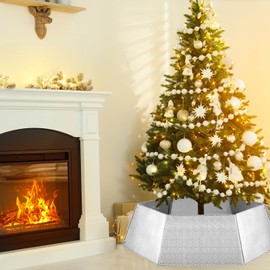 Large Christmas Tree Collar 33 Inches Hexagon Metal Christmas Tree Skirts Cover Tree Base Stand for Artificial Christmas Tree Holiday Decorations Home Decor (Silver)