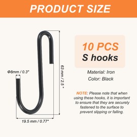 PATIKIL 2.5" S Hooks, 10 Pack Hook Wire Rack Hooks S Shaped Hooks, Hanging Sink Grid Hooks Hanger for Kitchen, Bedroom, Office, Black Tone
