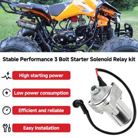 GREHUA 3 Bolt Starter Motor & Solenoid Relay Compatible with Tao tao Coolster 125cc 110cc 50cc Coleman Kazuma Baja Vitacci 4 Wheeler Quad Chinese ATV Parts Sandrail Roketa SSR Lifan Go Kart Pit Bike