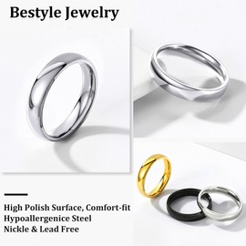 Bestyle 4mm Stainless Steel Wedding Band Ring Men Women Minimalist Plain Knuckle Stacking Thumb Rings/Finger Rings for Boys Grils, Size 11