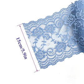 Light Blue Floral Lace Ribbon Fabric Elastic Trim, Soft Embroidery Laces Fabric by the Yard Eyelet Lace Trim Ribbon for Sewing DIY Crafts Gift Wrapping Bouquet Wedding Decor Scrapbooking/6" Wx3Y L
