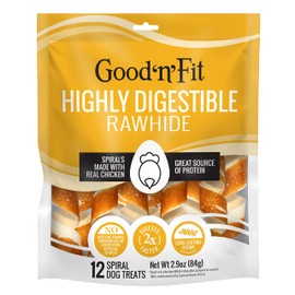 Good ‘n’ Fit Spirals Made with Real Chicken, 12 Count, Treat Your Dog to Long-Lasting and Highly Digestible Rawhide Chews