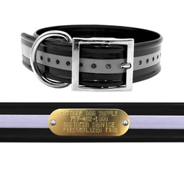 1 1/2" Wide D Ring Reflective Hunting Dog Collar with Free Brass Name Plate (Reflective Black)