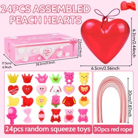 XPQKDC 24 Pcs Stress Relief Set with Valentine Cards, Red Heart-Shaped Box, Relaxation Gifts for Valentines Day Exchange and Party Favors, Assorted Designs