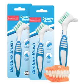 2pk Denture Toothbrush | Denture Brush with Soft Bristles, Easy Grip Handle & Dual Angled Brush Heads for Cleaning Dentures | Retainer Brush for Cleaning Retainers