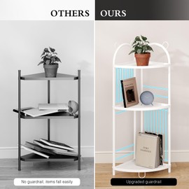 CICUFY Corner Shelf Stand Metal Bathroom Corner Shelf 3 Tier Standing Shower Caddy Organizer Bathroom Floor Shelves Unit Toilet Paper Stand Corner Stand for Plant Book (White)
