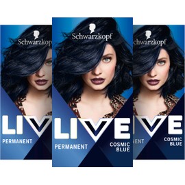 Schwarzkopf LIVE Intense Colour Hair Colour 90 Cosmic Blue (3 x 142.5 ml), Permanent Colouration with Colour-Intensifying Serum, Permanent Hair Colour for Perfect Grey Hair Coverage