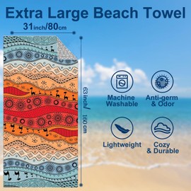 Lonimia Beach Towel Microfibre Towels Sand-Free Quick-Drying and Lightweight Beach Blanket XXL 160 x 80 cm / 63 x 31.5 Inches