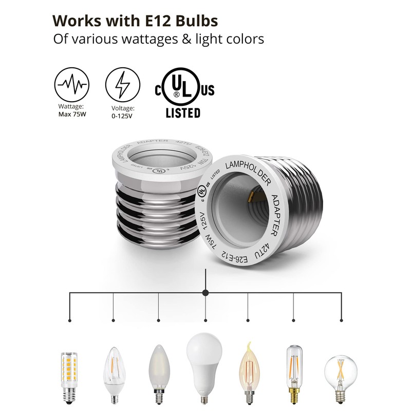 JACKYLED UL Listed E26 to E12 Adapter, Medium E26 E27