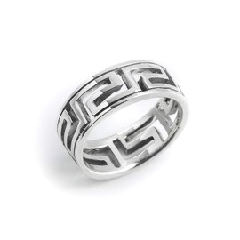 Silverly Sterling Silver Rings for Women - Cut-Out Greek Key Ring - Ancient Fret Classic Promise Band - Solid 925 Silver Rings for Men - Wedding Band His and Hers
