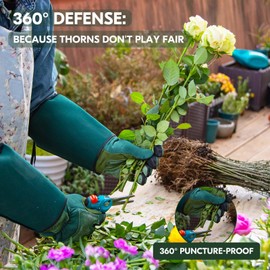 Vgo... 1 Pair Women’s Puncture-Resistant Gardening Gloves - 6.7" Gauntlet Sleeve-Thorn Proof, Touchscreen, Shock-Absorbing Design for Pruning, Ranch & Outdoor DIY (1Pair/M/Green/SL7477-FM)