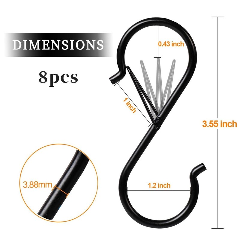 BZKSER S-hooks - 8 pieces hooks for hanging, with safety