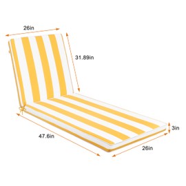 Only choice 2 Pieces Set 79.5"×26" x3''Outdoor Lounge Chair Cushions Patio Chaise Lounge Cushion Replacement Cushions Funiture Seat Chair Pads (Yellow White Striped)