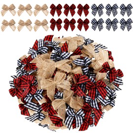 WHQXFDZ 60 PCS Christmas Mini Plaid Burlap Bows - Classic Buffalo Plaid Bows for Christmas Tree Crafts & Home Decoration (Multiple Colors)