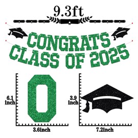 Congrats Class of 2025 Banner, You Did It/Congrats Grad Bunting Sign, 2025 High School College Graduation Party Decorations Supplies, Black & Green Glitter