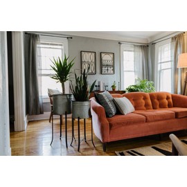 Creative Co-Op Farmhouse Round Corrugated Metal Planters on Stands, Set of 2 Sizes, Silver and Black