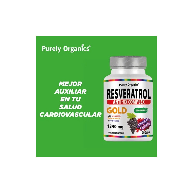 Resveratrol Anti-ox Complex Gold Antioxidante 30 Cápsulas sin sabor. Purely
