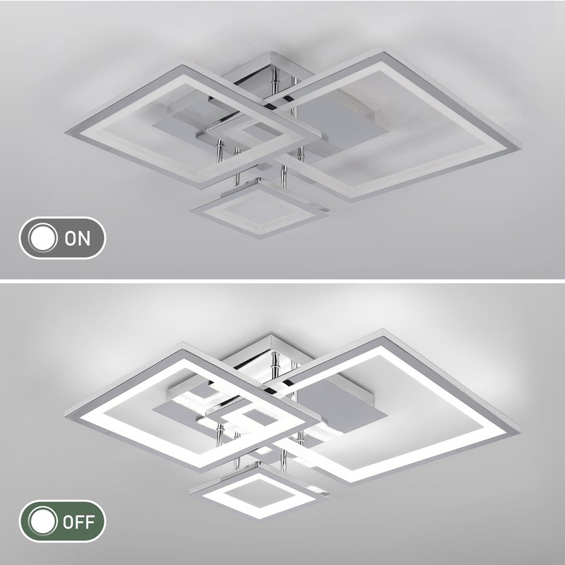 HLILCEH Modern Chrome Led Ceiling Light 3-Square Design 3000K-6500K Dimmable