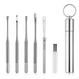 AOZUO 6-Piece Earwax Removal Set, Stainless Steel Earwax Cleaning Tool, Portable Earwax Removal Set, Earwax Curette Removal Tools for Men and Women