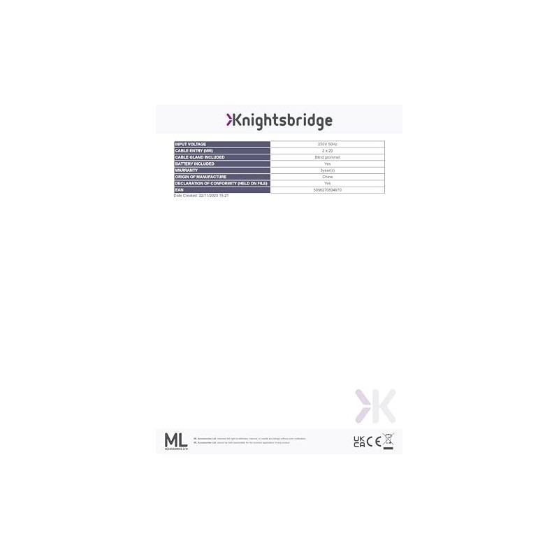 Knightsbridge 230V IP65 4W LED Emergency Self Test Bulkhead