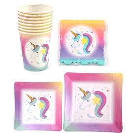 Ultimate Unicorn Party Supplies Set & Tableware Kit | Birthday Decorations, Games, Disposable Paper Plates, Cups, Napkins, Stickers, Treat Bags, and More! (Cup, Napkin & Plates Set)