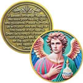 Archangel Raphael Healing Coin with Prayer – Spiritual Protection Token, Motivational Challenge Coin for Peace and Guidance