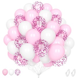 Balloons Pink White Pack of 60 12 Inch Pastel Baby Pink Matt White Latex Hélium Confetti Balloons for Girls Princesses Women Birthdays Baby Shower Bridal Showers Anniversary Party Decoration