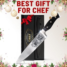 CUTLINX Premium Chef Knife Gift - Engraved BEST CHEF - 8" Stainless Carbon Steel Kitchen Knive w/Pakka Wood Handle - Birthday, Father's Day, Christmas, Anniversary, or Housewarming Gifts