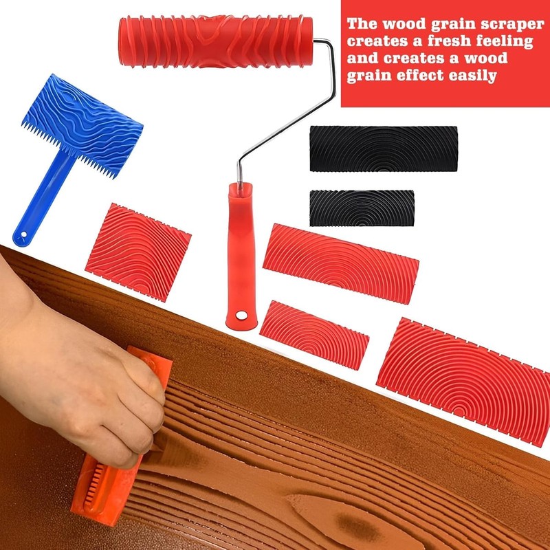 LMSNE Wood Graining Tool Set, 8 Pieces, Household Wallpaper Roller