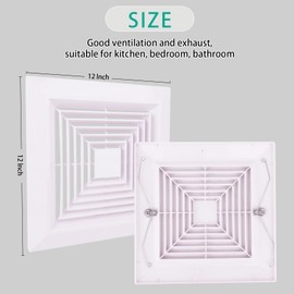 TIHCXNY 3-Piece(12"x12"Inches) Bathroom Exhaust Fan Cover with Spring, Square Ceiling or Wall Mounted Exhaust Fan, Ceiling Fan, Grille, Air Diffuser, Diverter Ventilation Hood, Replacement Accessories