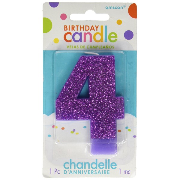 #4 Glitter Birthday Candle | Purple | Party Supply
