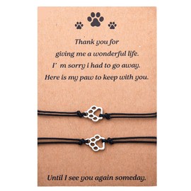 Sdopbinbin Dog Paw Print Bracelet Gift for Women Men - Black Paw Print Friendship Bracelet for Dog Lover, Loss of Dog Cat Pet Memorial Gift, Unisex Adult Size 16 cm Wristband with Lobster Claw Clasp
