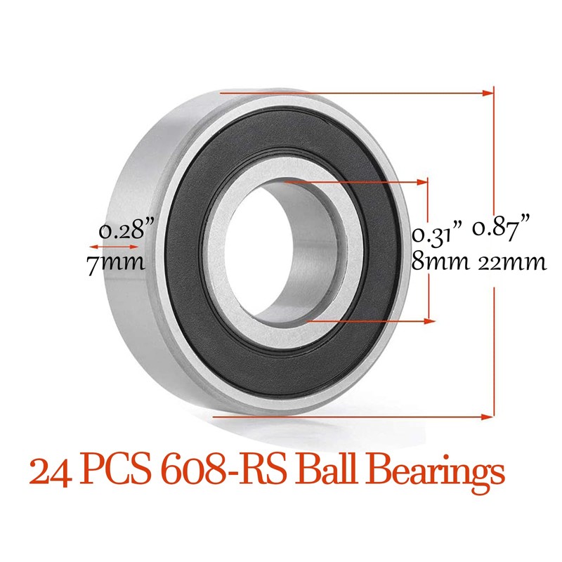 Yeanifeana 24PCS 608-RS Ball Bearing, Double Rubber Sealed Shielded Miniature