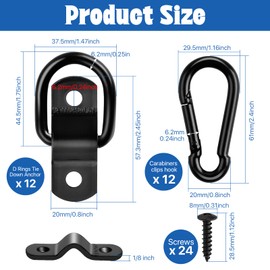 Worldity 12 Pack D Rings Tie Down Anchor 1/4" Trailer Anchor Rings Truck Bed Anchors kit with Snap Hook Carabiner for Trailers Trucks, RV Campervan,Boats, Motorcycles Surface Mount