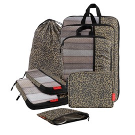 U+U 8 Set Compression Packing Cubes - Ultralight Travel Organizers with Laundry Bag and Cosmetic Bag, Space-Saving Suitcase Organizer for Travel, Business Trip and Family Vacation (Leopard)