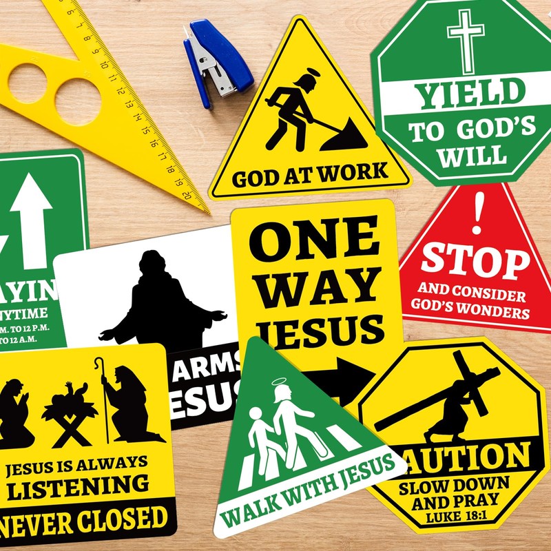 27PCS Religious Cutouts Jesus VBS Construction Traffic Road Sign for