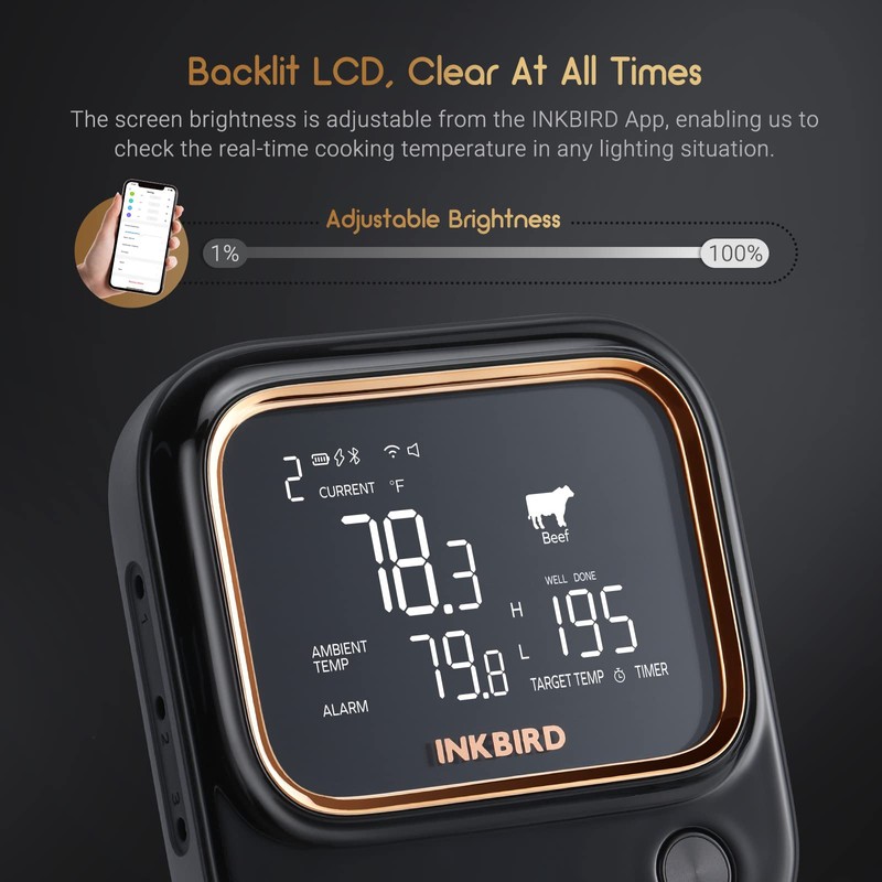 INKBIRD IBT-26S Bluetooth Wi-Fi BBQ Thermometer, with 4 Food-Grade Probes,