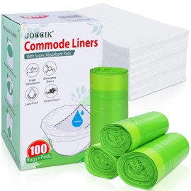 Bedside Commode Liners with Super Aborbent Pad, 100 Bags+100 Pads for Bedside Toilet Chair Bucket