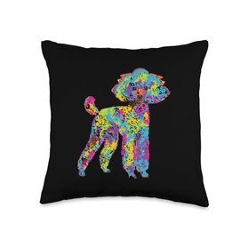 Watercolor Colorful Poodles Dog Throw Pillow